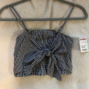 Black and white tie front crop top